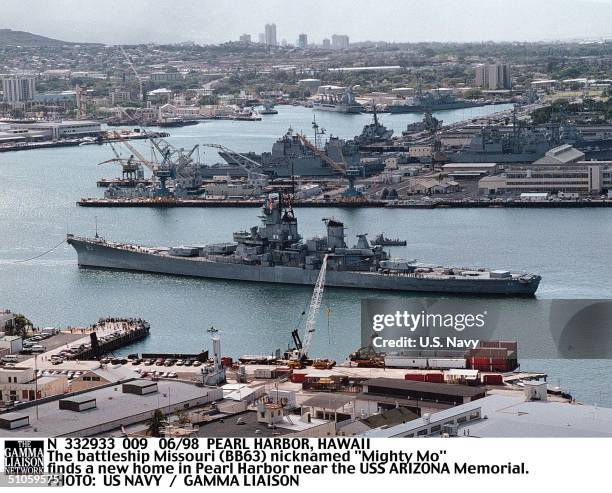 Pearl Harbor, Hawaii The Battleship Missouri Nicknamed "Mighty Mo" Finds A New Home In Pearl Harbor Near The USS Arizona Memorial.