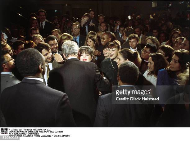 Washington D.C. Monica Lewinsky Embraces President Bill Clinton At A Democratic Fundraiser -------------------