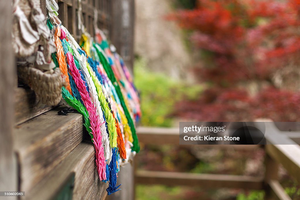 A thousand mini origami paper cranes in Japan