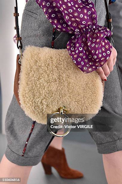 Model poses at the Diane Von Furstenberg Fall/Winter fashion show 2016 during New York Fashion Week on February 14, 2016 in New York City.