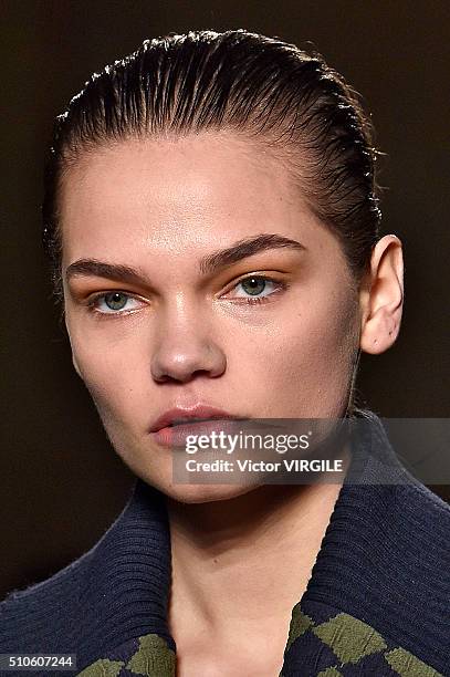 Model walks the runway at the Victoria Beckham Fall/Winter 2016 fashion show during New York Fashion Week on February 14, 2016 in New York City.