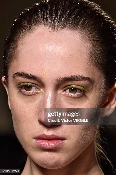 Model walks the runway at the Victoria Beckham Fall/Winter 2016 fashion show during New York Fashion Week on February 14, 2016 in New York City.