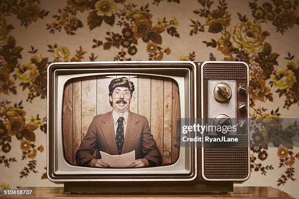 news anchor man on television - 1970s television set stock pictures, royalty-free photos & images