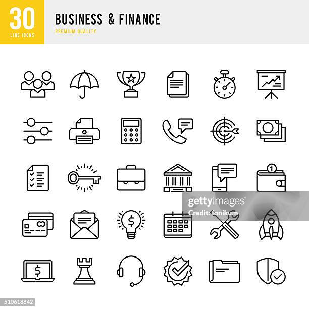 geschäft &  finance-dünne linie symbol-set - money printer stock-grafiken, -clipart, -cartoons und -symbole