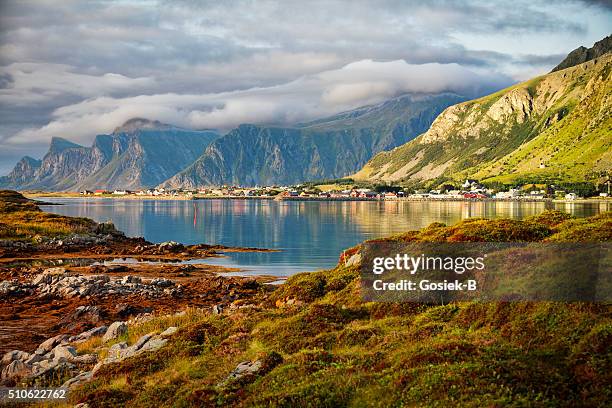 lofoten, landscape, ramberg, norway - autumn norway stock pictures, royalty-free photos & images