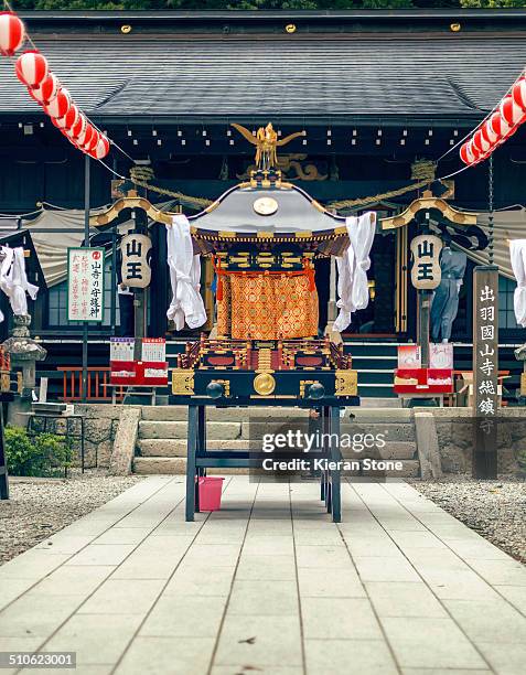 The main hall of Yamadera, Konponchudo Hall during a religious festival, Japan