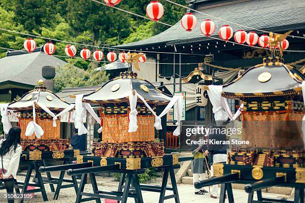 The main hall of Yamadera, Konponchudo Hall during a religious festival, Japan