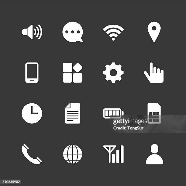 mobile setting icons - regular - white series - interactive-tool-icons stock illustrations