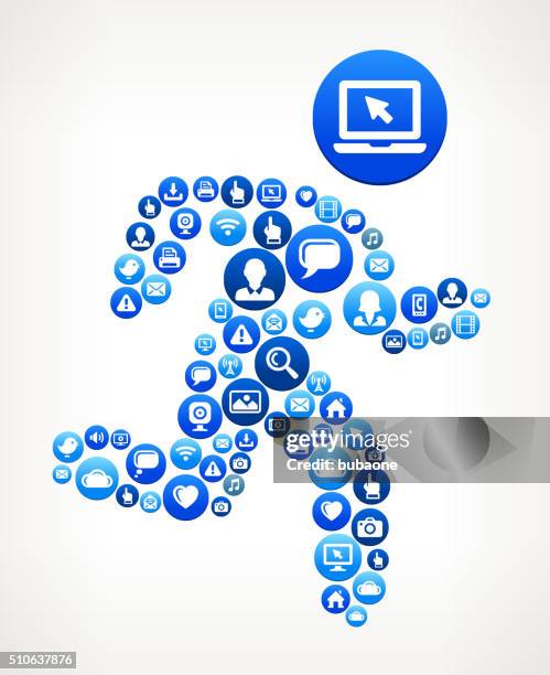 man running technology internet and media blue button pattern - run program icon stock illustrations