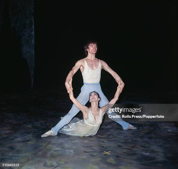 Russian born ballet dancer Rudolf Nureyev and English ballerina Margot Fonteyn pictured together during the final rehearsal of a scene from the...