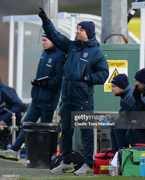 Dan Micciche, Head Coach of England U16 during the U16s International Friendly match between England U16 and Norway U16 at St Georges Park on...