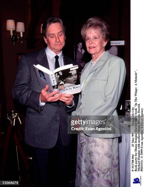 May 99 New York City Book Party For Diana Douglas Darrid's New Book "In The Wings: A Memoir". Michael Douglas With Mother Diana Douglas Darrid.