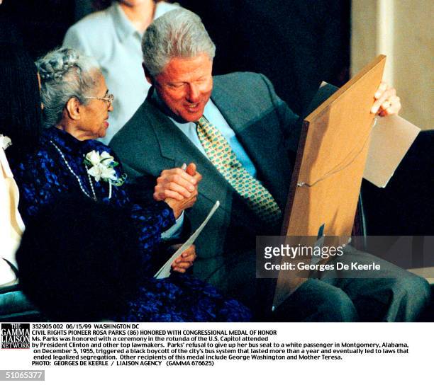 President Bill Clinton Speaks With Civil Rights Legend Rosa Parks During A Ceremony In The Capitol Rotunda. Mrs. Parks Was Awarded The Congressional...