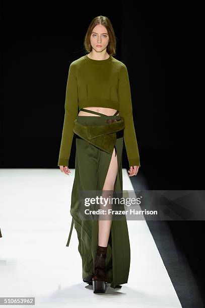 Model walks the runway wearing Vera Wang Collection Fall 2016 during New York Fashion Week: The Shows at The Arc, Skylight at Moynihan Station on...