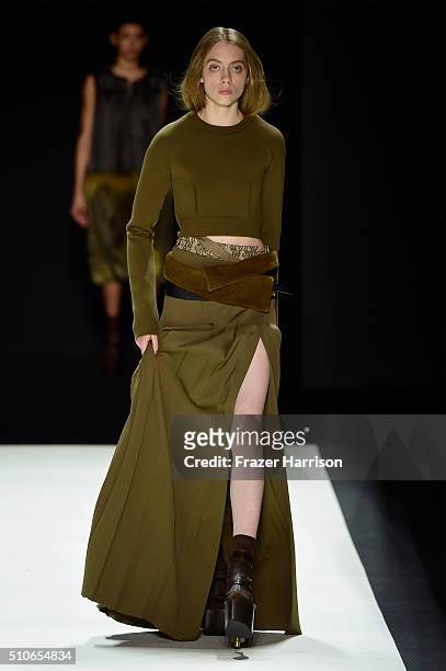 Model walks the runway wearing Vera Wang Collection Fall 2016 during New York Fashion Week: The Shows at The Arc, Skylight at Moynihan Station on...