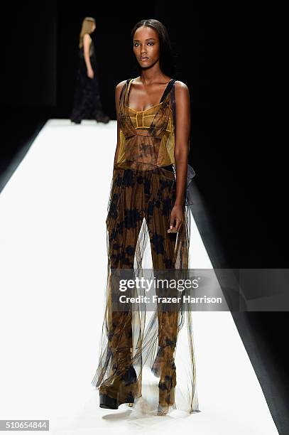 Model walks the runway wearing Vera Wang Collection Fall 2016 during New York Fashion Week: The Shows at The Arc, Skylight at Moynihan Station on...