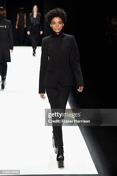 Model walks the runway wearing Vera Wang Collection Fall 2016 during New York Fashion Week: The Shows at The Arc, Skylight at Moynihan Station on...