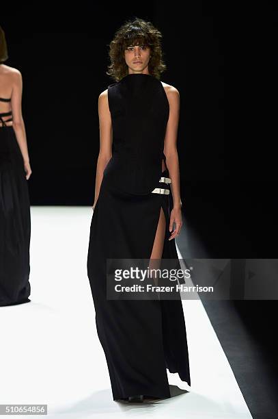 Model walks the runway wearing Vera Wang Collection Fall 2016 during New York Fashion Week: The Shows at The Arc, Skylight at Moynihan Station on...