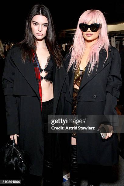 Kendall Jenner and Kylie Jenner pose backstage at the Vera Wang Collection Fall 2016 fashion show during New York Fashion Week: The Shows at The Arc,...
