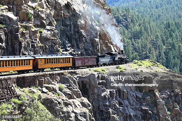 durango & silverton railroad in the animas river gorge - durango stock pictures, royalty-free photos & images