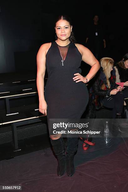 Model Christina Mendez attends the Chiara Boni La Petite Robe Fall 2016 fashion show during New York Fashion Week: The Shows at The Dock, Skylight at...