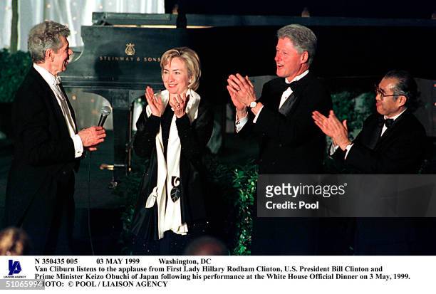 May 1999 Washington, Dc Van Cliburn Listens To The Applause From First Lady Hillary Rodham Clinton, U.S. President Bill Clinton And Prime Minister...
