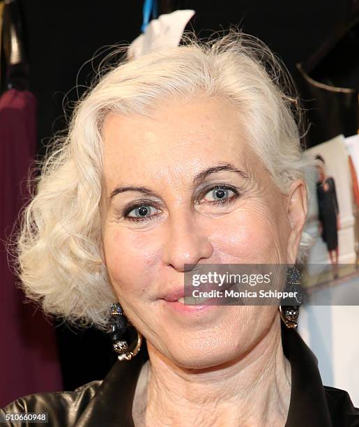 Designer Chiara Boni poses backstage at the Chiara Boni La Petite Robe Fall 2016 fashion show during New York Fashion Week: The Shows at The Dock,...