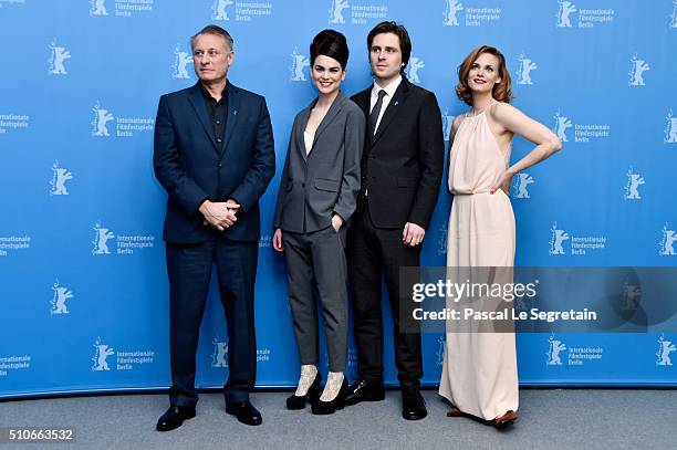 Actors Michael Nyqvist, Karin Franz Korlof, Sverrir Gudnason and Liv Mjones attend the 'A Serious Game' photo call during the 66th Berlinale...