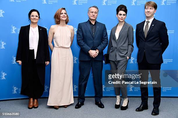 Director Pernilla August, actors Liv Mjones, Michael Nyqvist, Karin Franz Korlof and producer Patrik Andersson attend the 'A Serious Game' photo call...