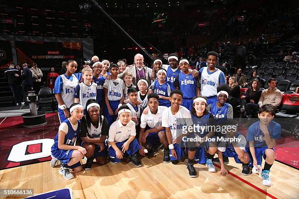 Martin Dempsey poses with young NBA Jr participants during the Taco Bell Skills Challenge as part of NBA All-Star 2016 on February 13, 2016 at Air...
