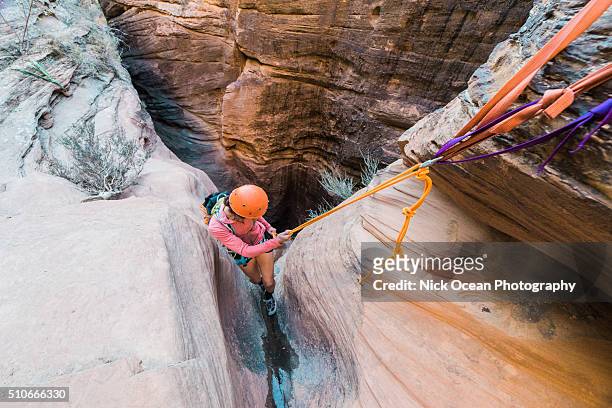 canyoneering in zion national park - canyoneering stock pictures, royalty-free photos & images