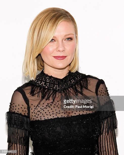 Actress Kristen Dunst poses for a photo at the Rodarte Fall 2016 fashion show during New York Fashion Week on February 16, 2016 in New York City.