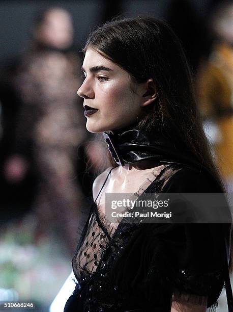 Model walks the runway at the Rodarte Fall 2016 fashion show during New York Fashion Week on February 16, 2016 in New York City.