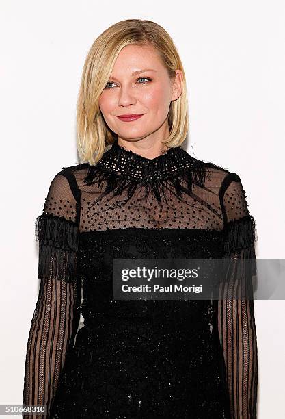 Actress Kristen Dunst poses for a photo at the Rodarte Fall 2016 fashion show during New York Fashion Week on February 16, 2016 in New York City.