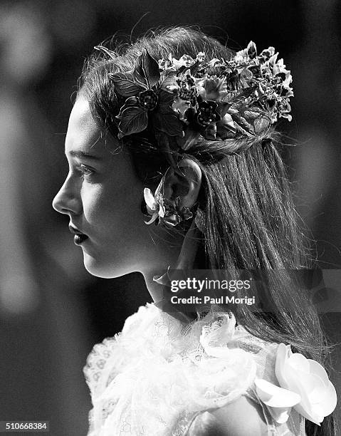 Model walks the runway at the Rodarte Fall 2016 fashion show during New York Fashion Week on February 16, 2016 in New York City.