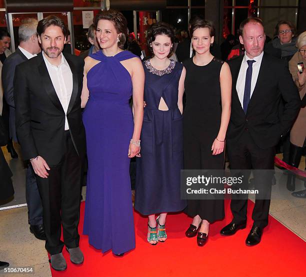 Hans Steinbichler, Martina Gedeck, Lea van Acken, Stella Kunkat, and Ulrich Noethen attend the 'Tagebuch der Anne Frank' premiere during the 66th...