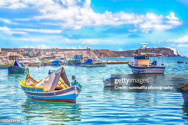 marsaxlokk seascape - marsaxlokk stockfoto's en -beelden