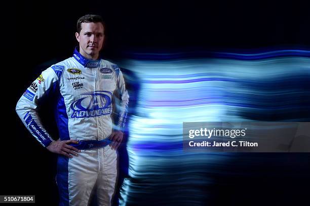 Sprint Cup Series driver Trevor Bayne poses for a portrait during NASCAR Media Day at Daytona International Speedway on February 16, 2016 in Daytona...