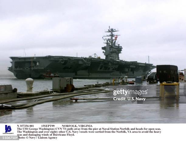 15Sept99 Norfolk, Virginia The USS George Washington Pulls Away From The Pier At Naval Station Norfolk And Heads For Open Seas. The Washington And...