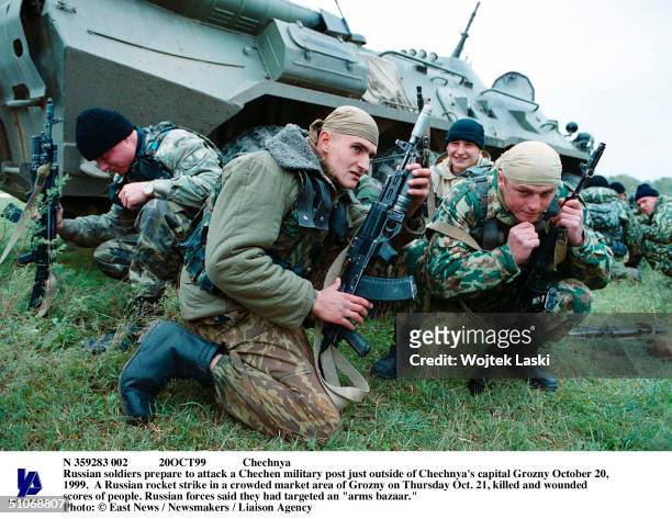 20Oct99 Chechnya Russian Soldiers Prepare To Attack A Chechen Military Post Just Outside Of Chechnya's Capital Grozny October 20, 1999. A Russian...