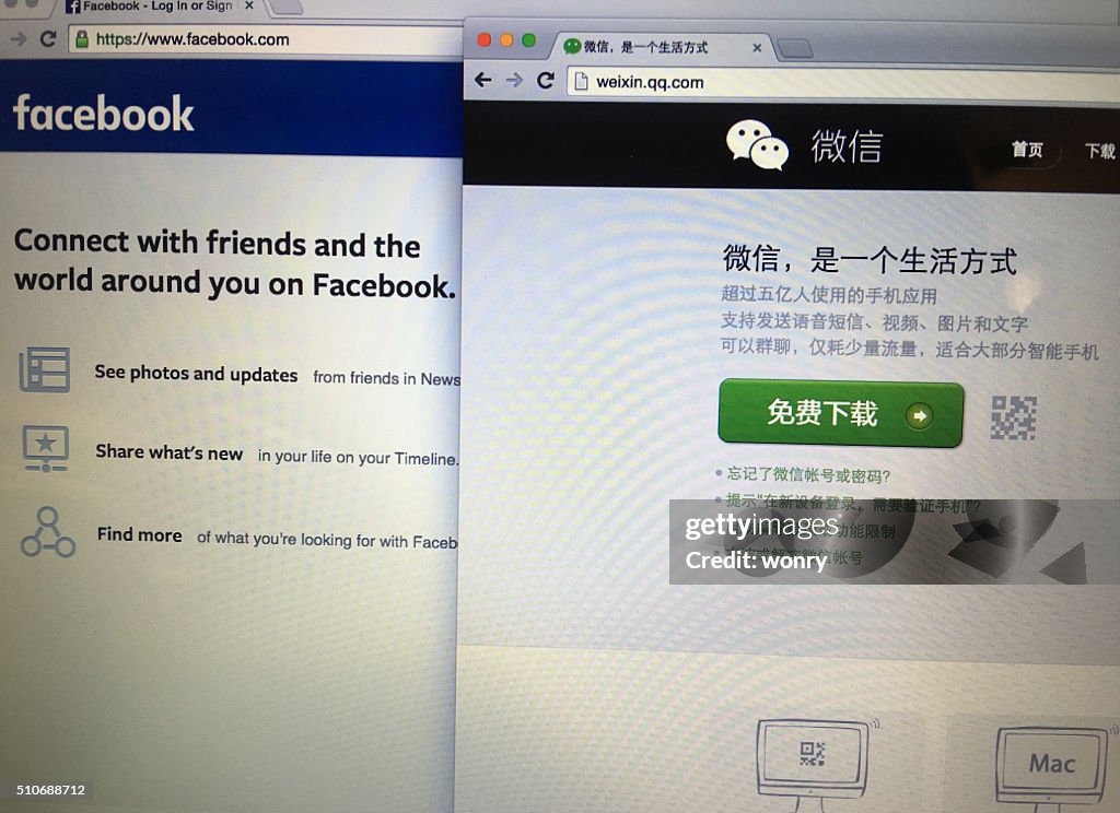As famosas redes sociais no mundo e na China, respectivamente