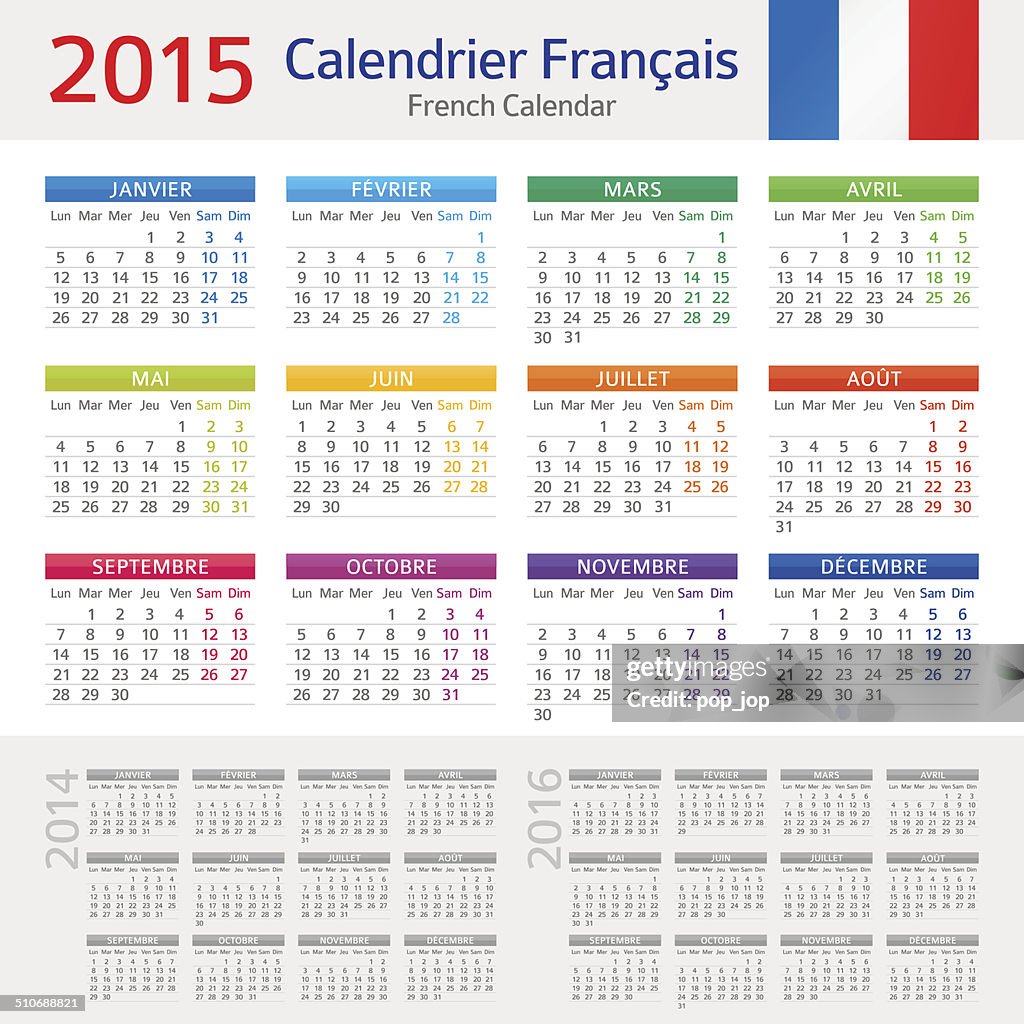 Francês calendário/Calendrier Français 2015 da ilustração