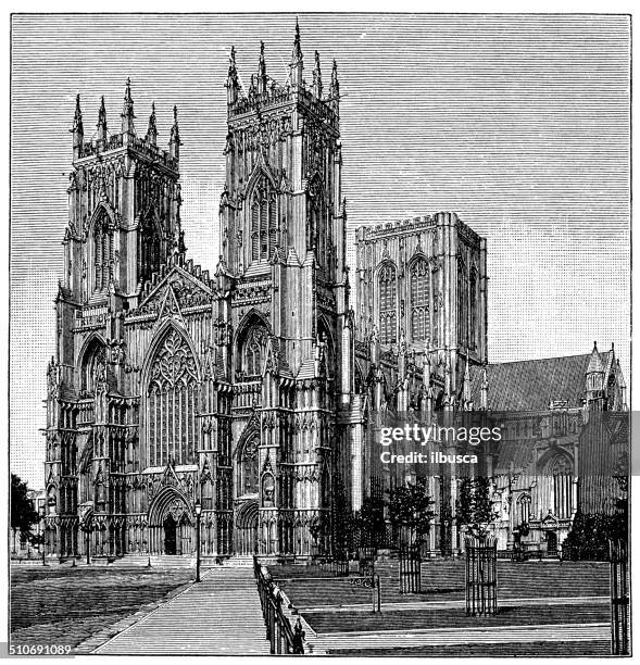 antique illustration of york minster - york yorkshire stock illustrations