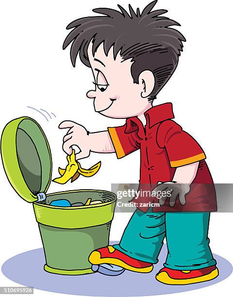 stockillustraties, clipart, cartoons en iconen met child throwing trash - boy throwing