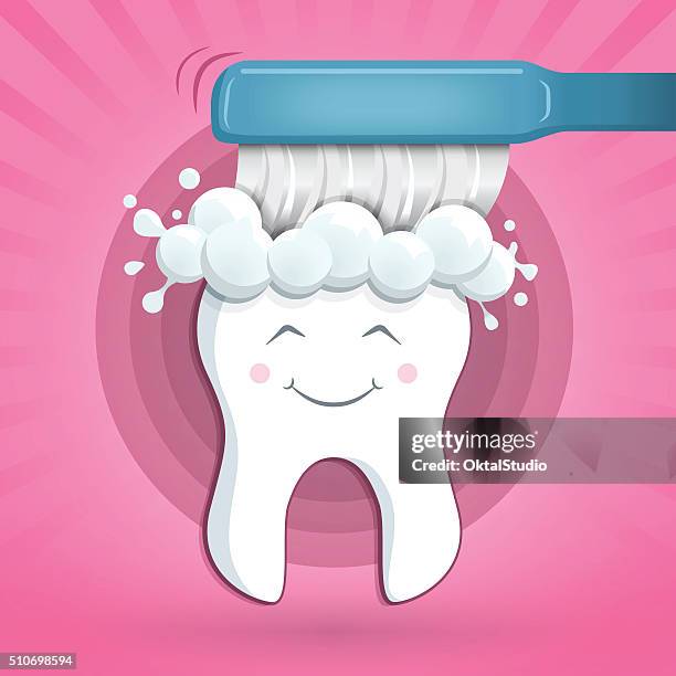 ilustrações de stock, clip art, desenhos animados e ícones de feliz e saudáveis dentes com uma escova de - higiene dental