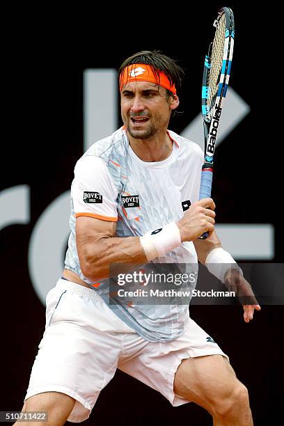 David Ferrer of Spain plays Nicolas Jarry of Chile during the Rio Open at Jockey Club Brasileiro on February 16, 2016 in Rio de Janeiro, Brazil.