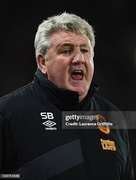 Steve Bruce of Hull City looks on during the Sky Bet Championship match between Hull City and Brighton and Hove Albion at KC Stadium on February 16,...