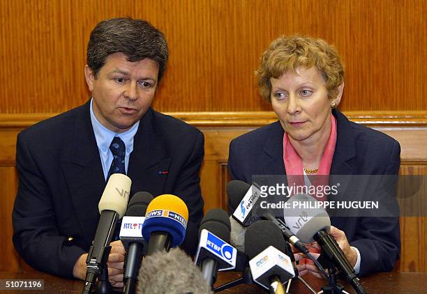 Reims' prosecutor Yves Charpenel and Liege's King prosecutor Josseline Bodson give a press conference on French serial killer Michel Fourniret, 15...