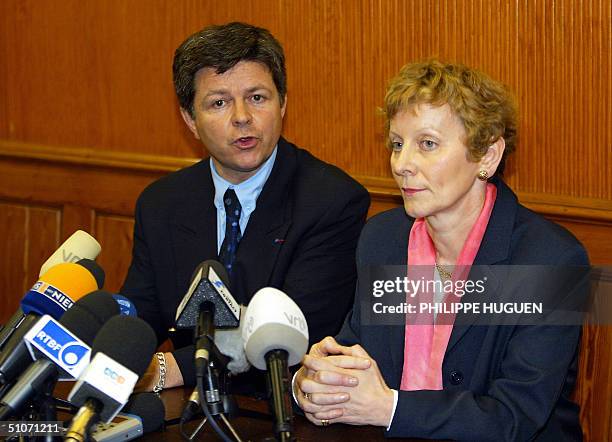 Reims' prosecutor Yves Charpenel and Liege's King prosecutor Josseline Bodson give a press conference on French serial killer Michel Fourniret, 15...
