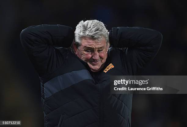 Steve Bruce of Hull City looks on during the Sky Bet Championship match between Hull City and Brighton and Hove Albion at KC Stadium on February 16,...